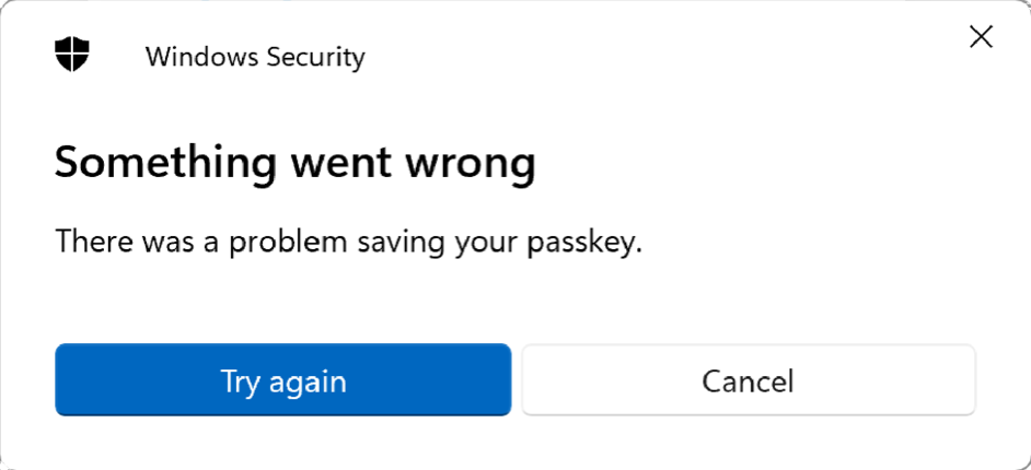 Windows: Problem saving your passkey